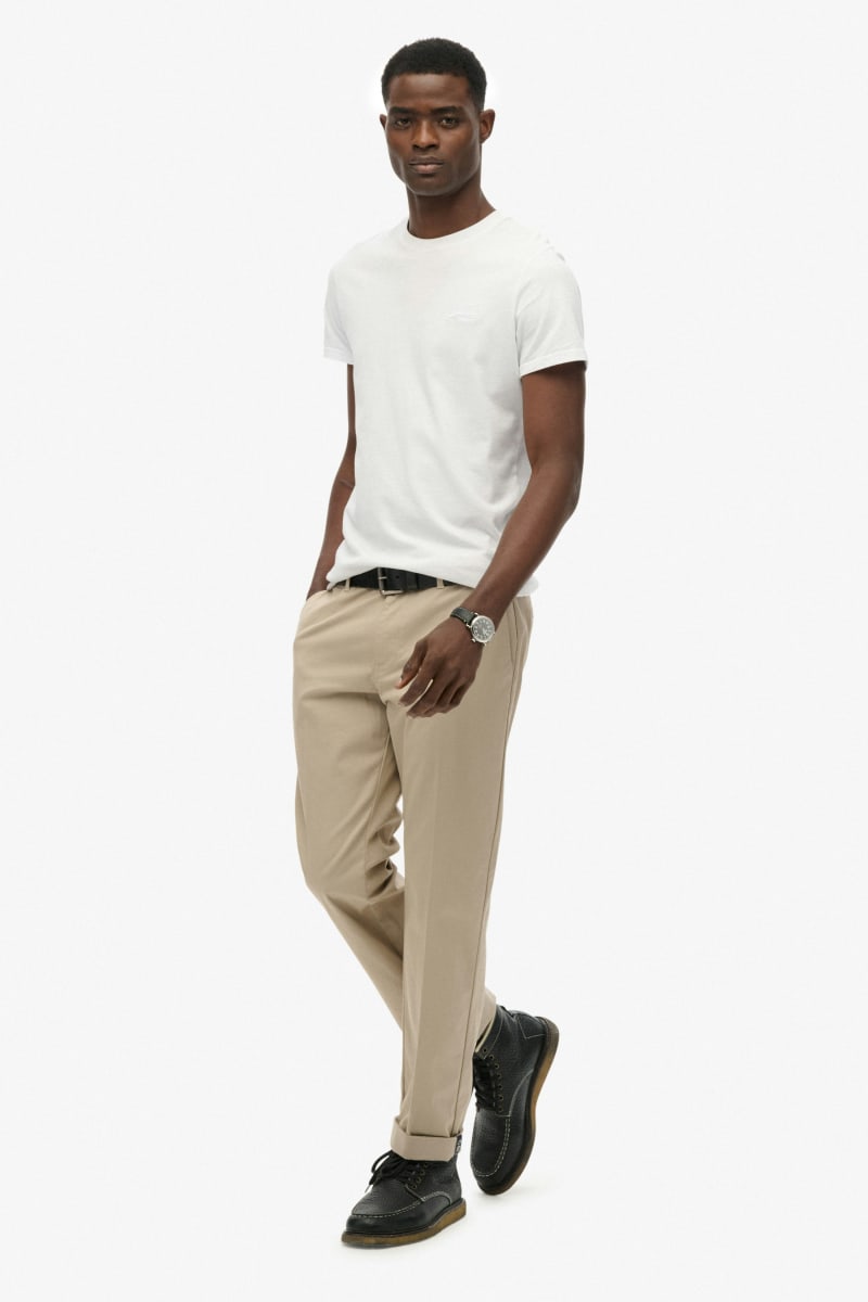 Superdry Premium Regular Chino in Sandstone Brown, fabric detail