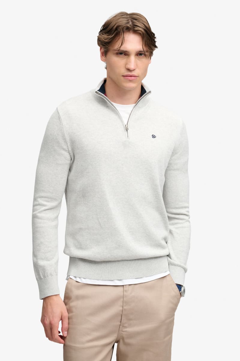 Superdry Prep Essential Cotton Half Zip Knit in Lightning Grey Marl, front view