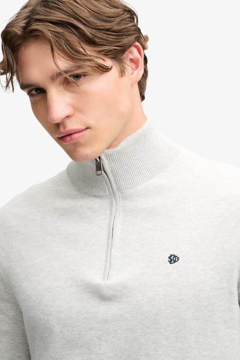 Superdry Prep Essential Cotton Half Zip Knit in Lightning Grey Marl