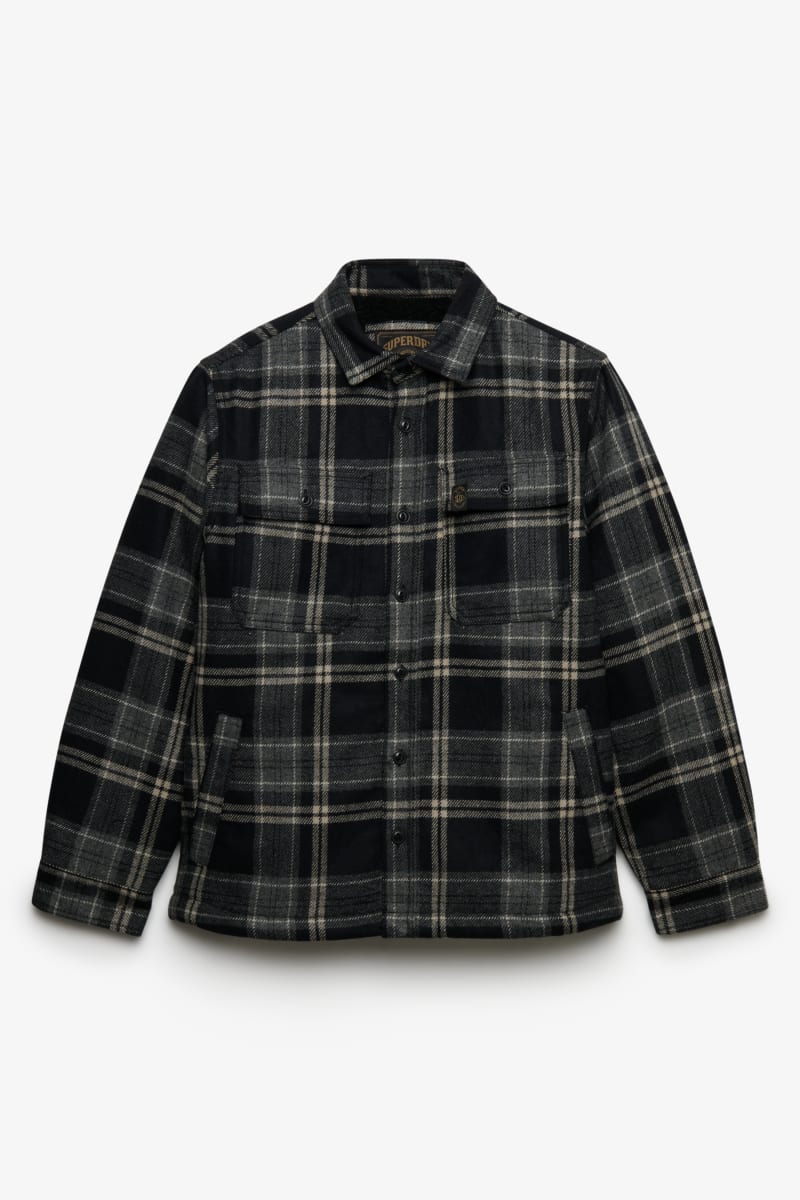 Superdry M4011191A Borg Lined Miller Overshirt Peyton Check Black