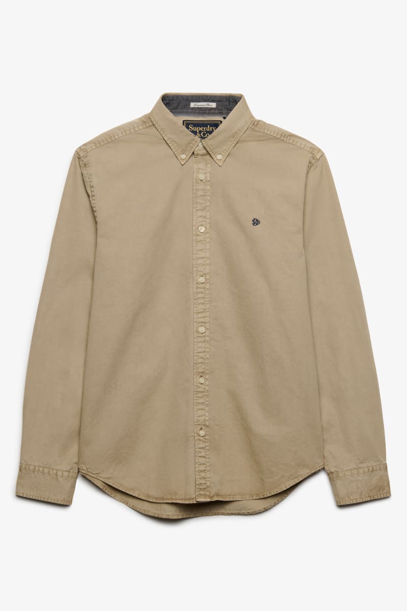 Superdry Garment Dyed Long Sleeve Shirt in Tumbled Tan