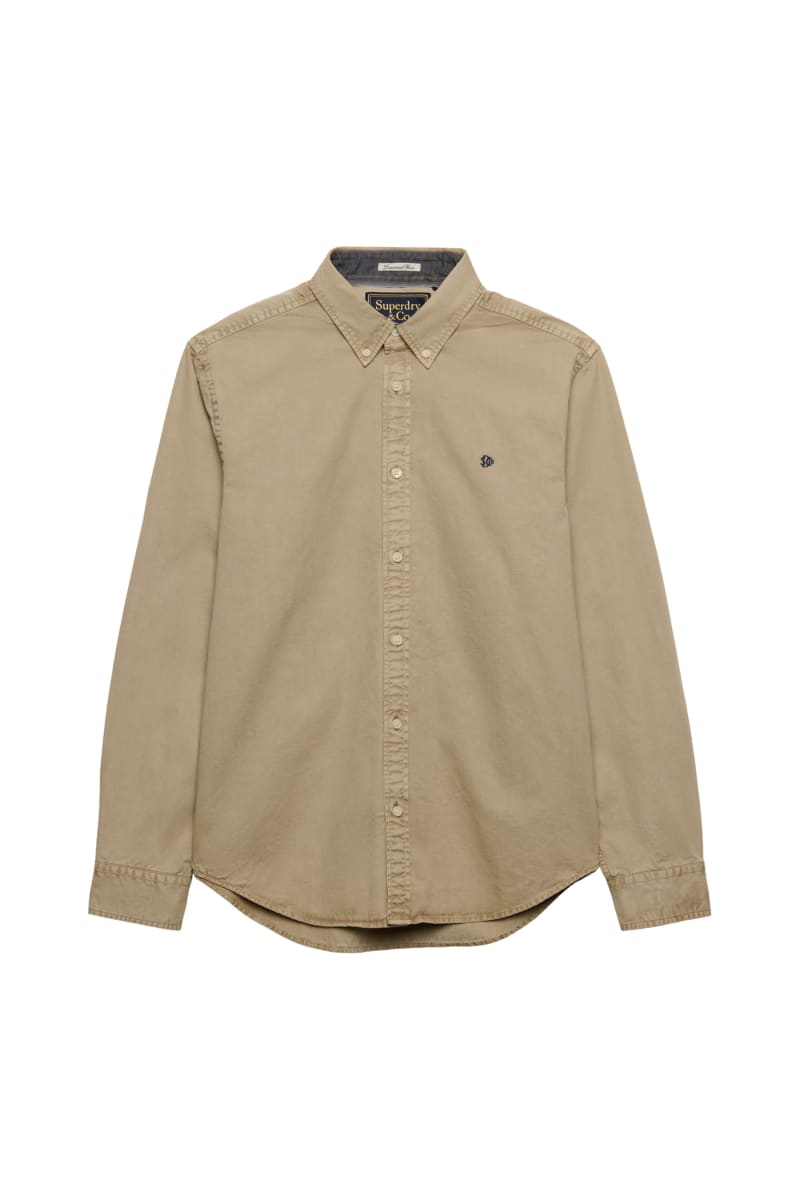 Superdry Garment Dyed Long Sleeve Shirt in Tumbled Tan