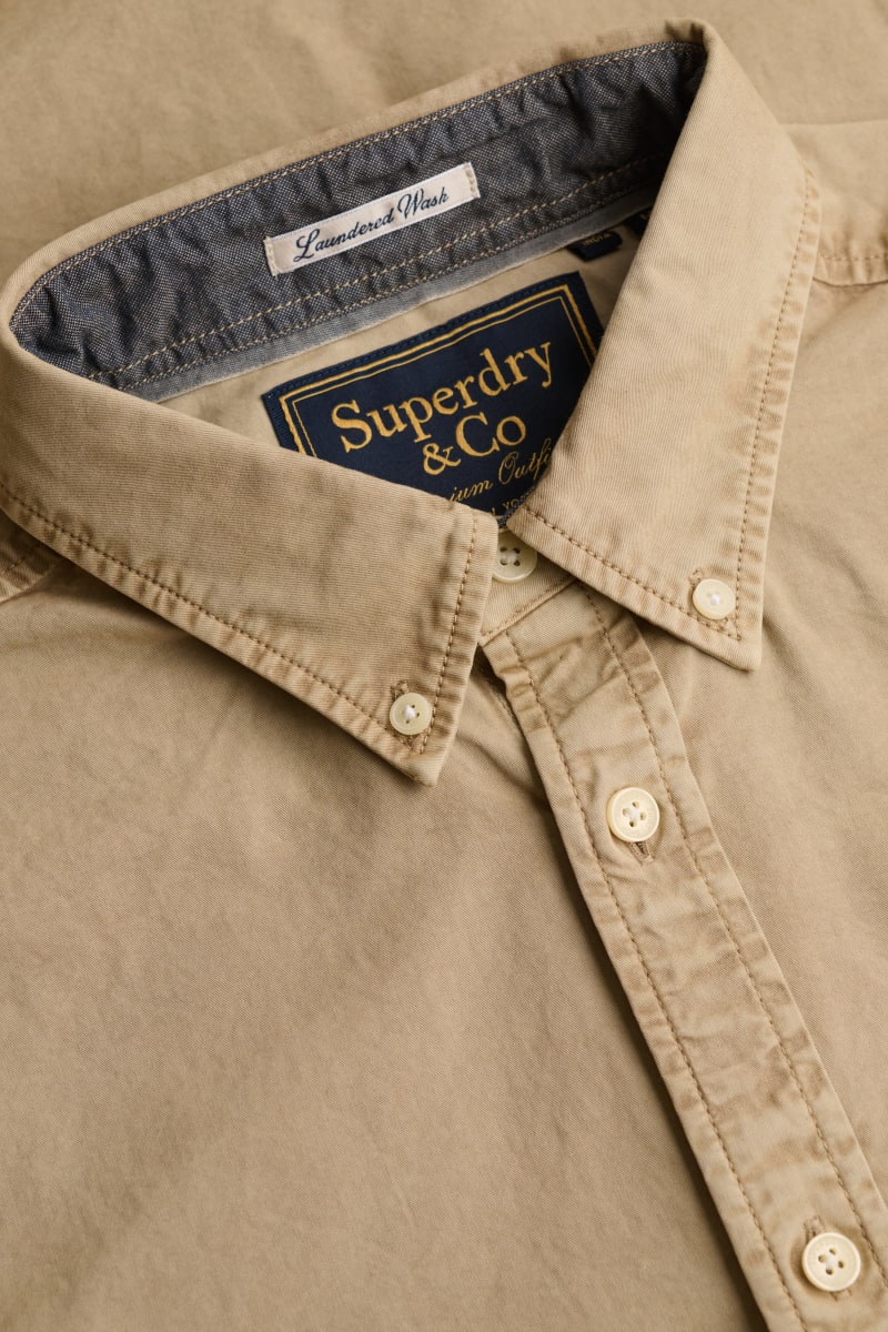 Superdry Garment Dyed Long Sleeve Shirt in Tumbled Tan