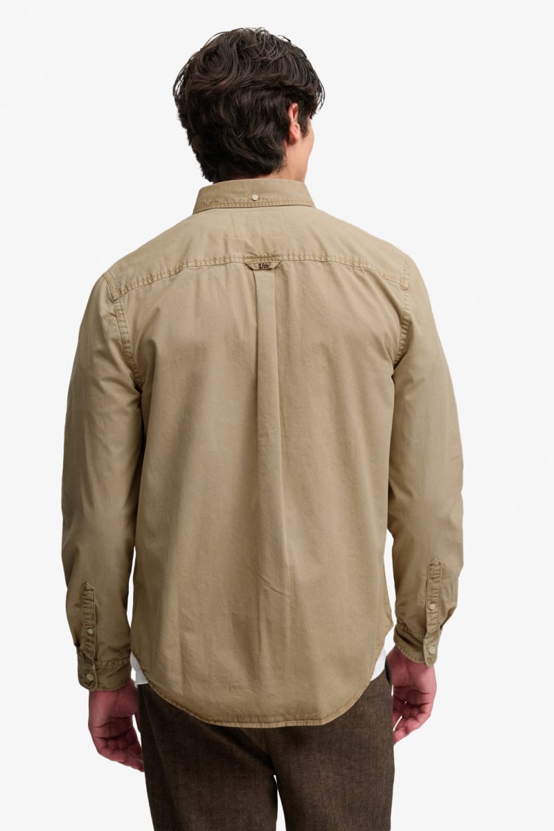 Superdry Garment Dyed Long Sleeve Shirt in Tumbled Tan, fabric detail