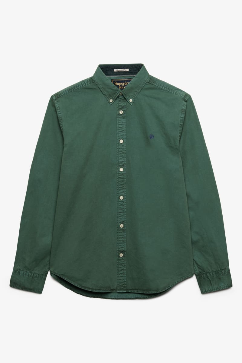 Superdry Garment Dyed Long Sleeve Shirt in Tumbled Green