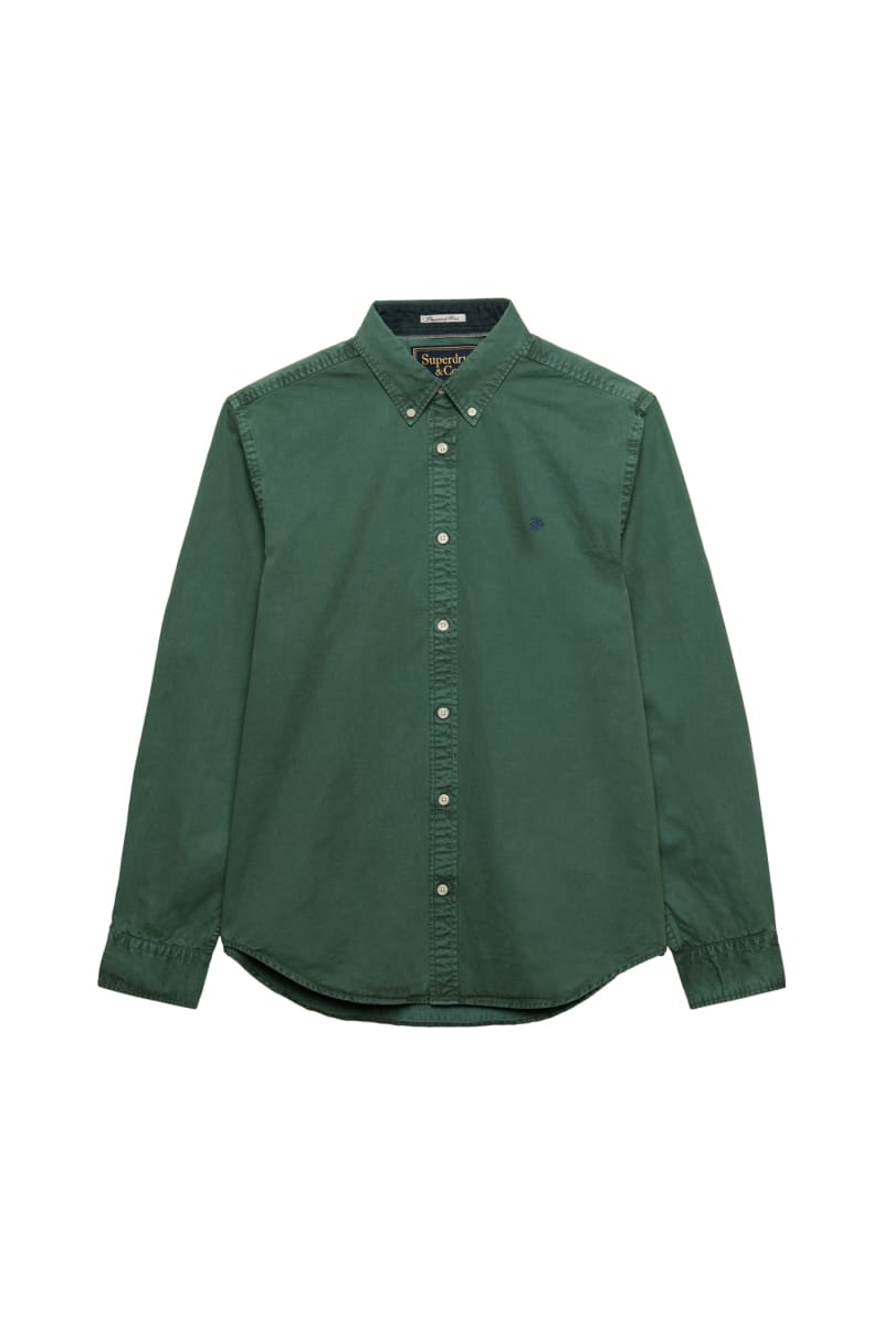 Superdry Garment Dyed Long Sleeve Shirt in Tumbled Green