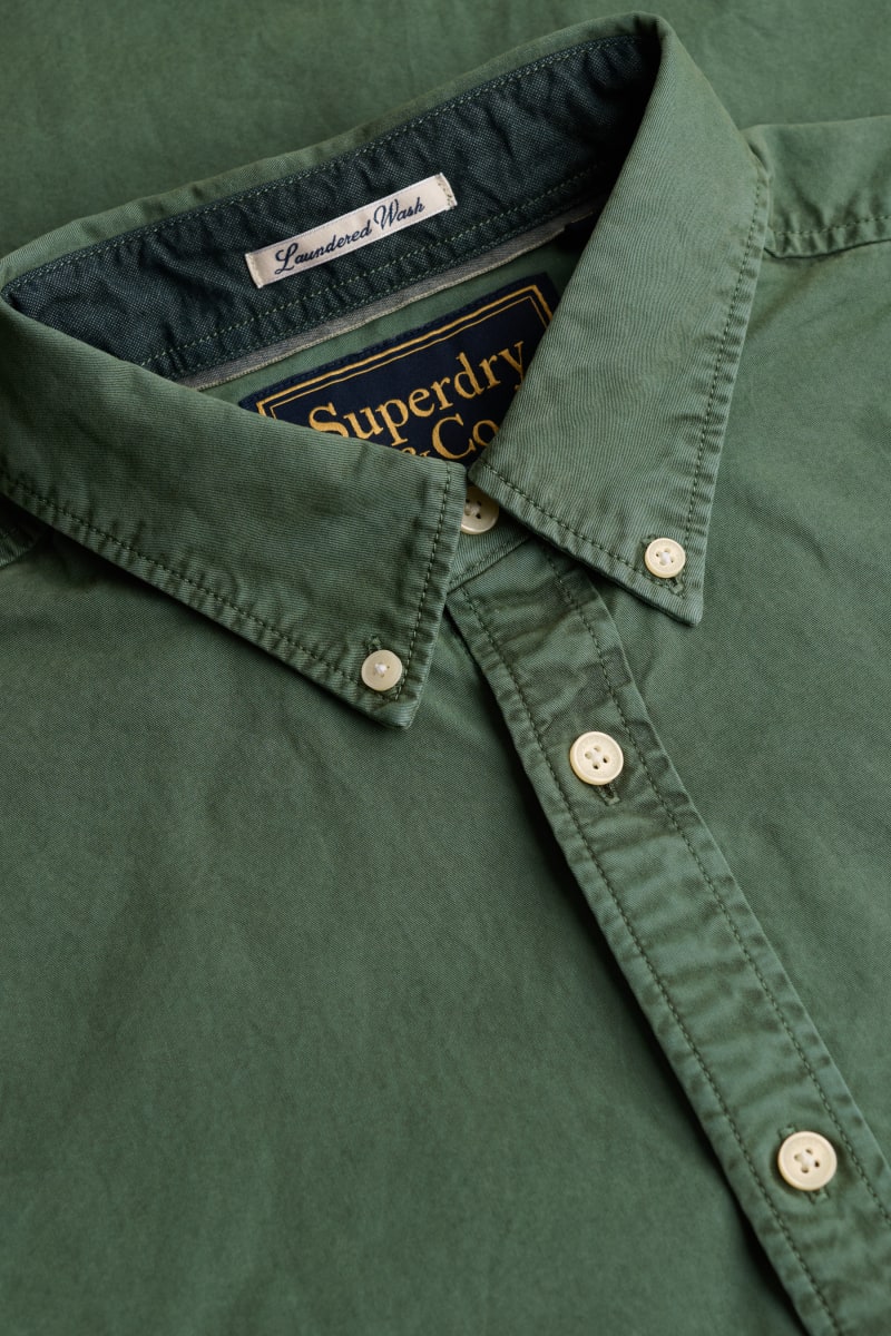 Superdry Garment Dyed Long Sleeve Shirt in Tumbled Green
