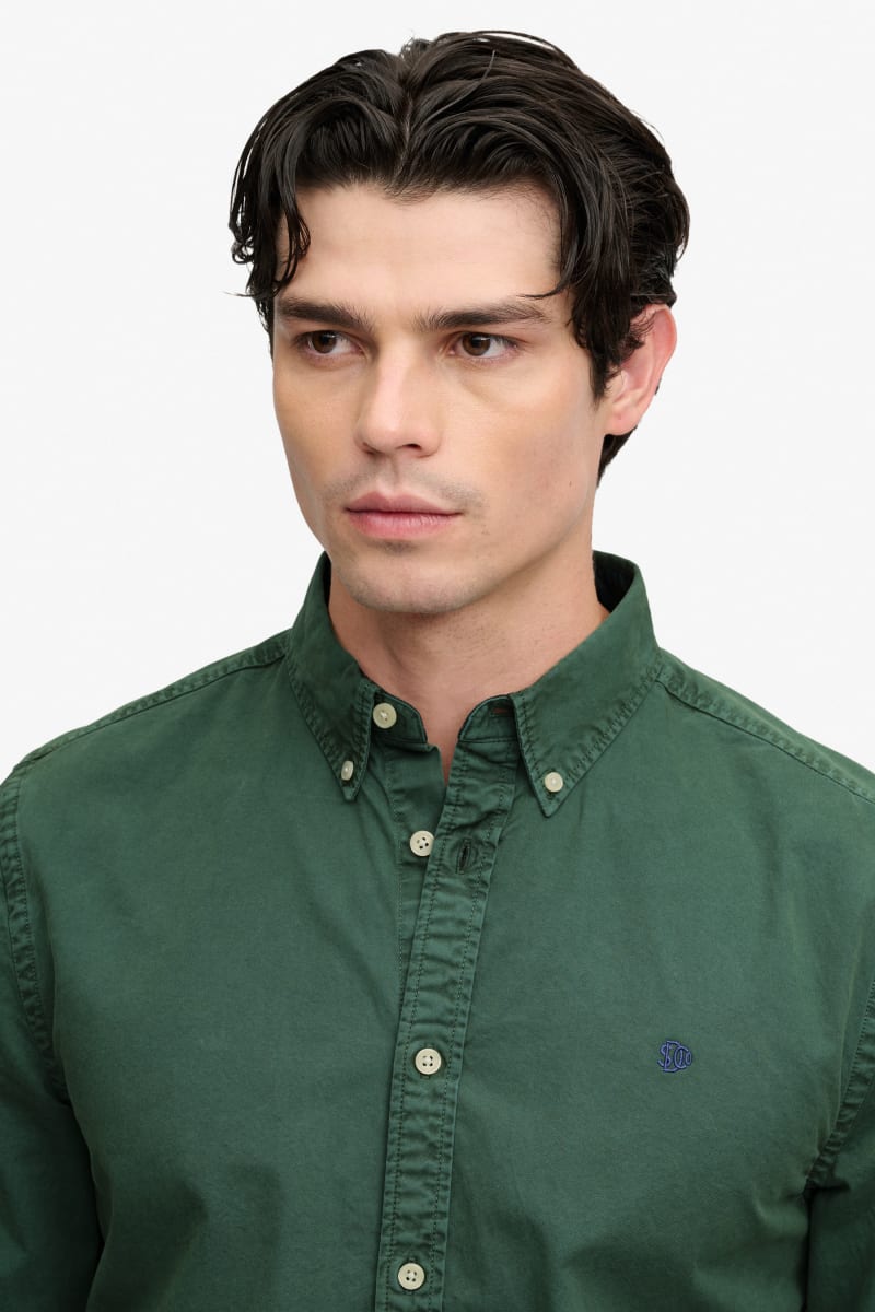 Superdry Garment Dyed Long Sleeve Shirt in Tumbled Green