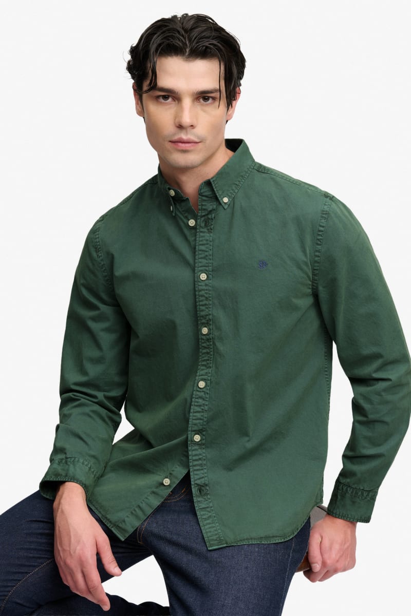 Superdry Garment Dyed Long Sleeve Shirt in Tumbled Green