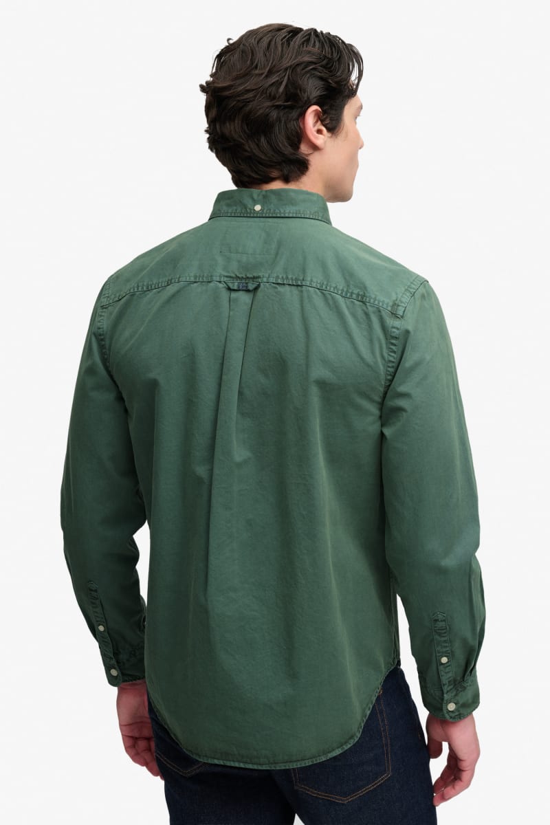 Superdry Garment Dyed Long Sleeve Shirt in Tumbled Green, fabric detail