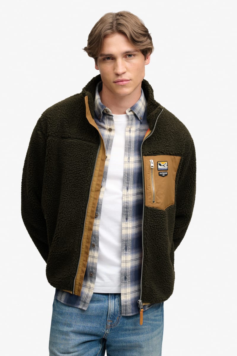 Superdry Mountain Full Zip Fleece Olive and Deep Brown