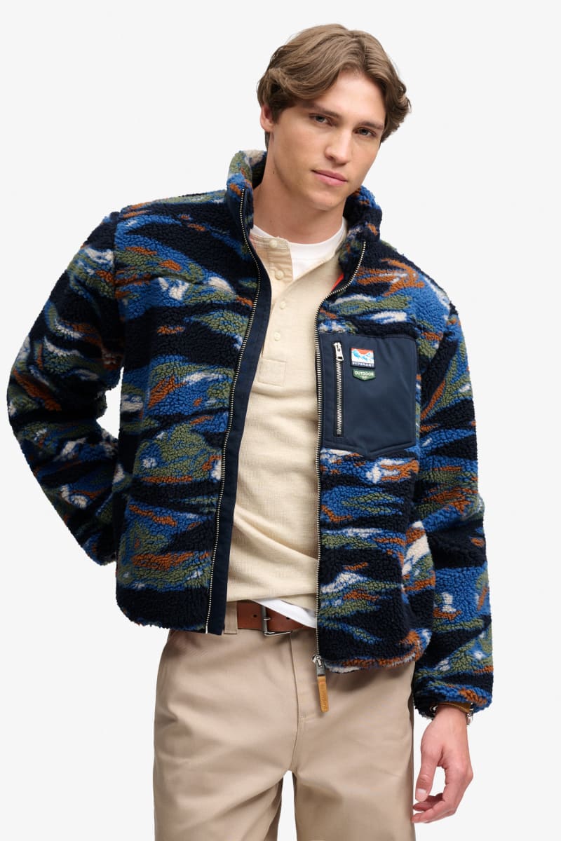 Superdry Terrain Zip Through Fleece in Navy Terrain, front view