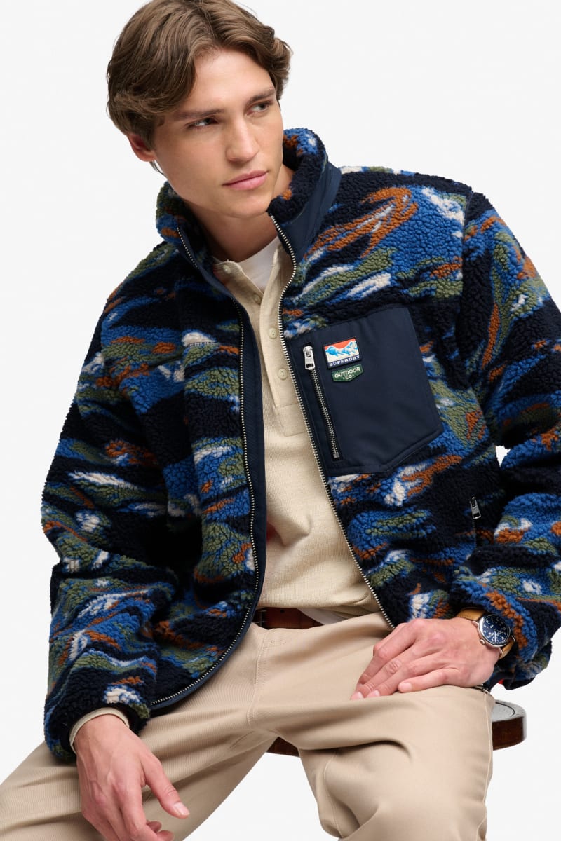 Superdry Terrain Zip Through Fleece in Navy Terrain, zip detail