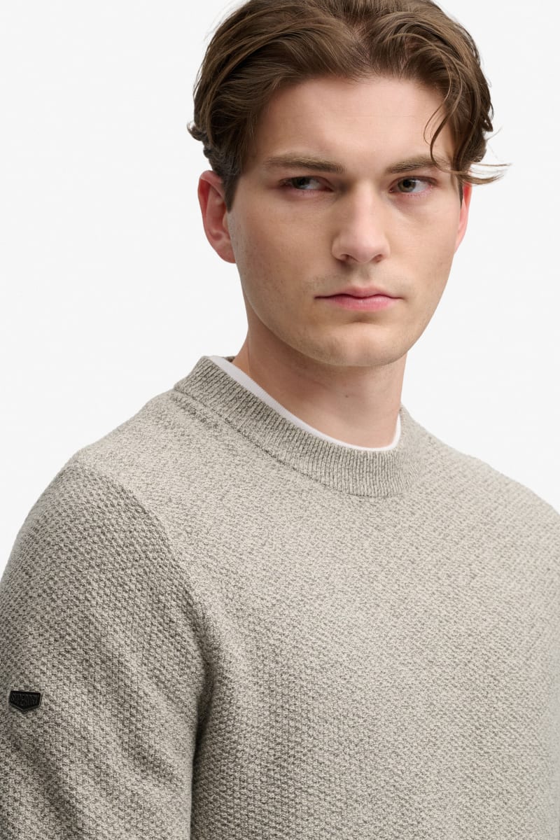 Superdry Texture Knit Jumper - Beige/Grey Twist