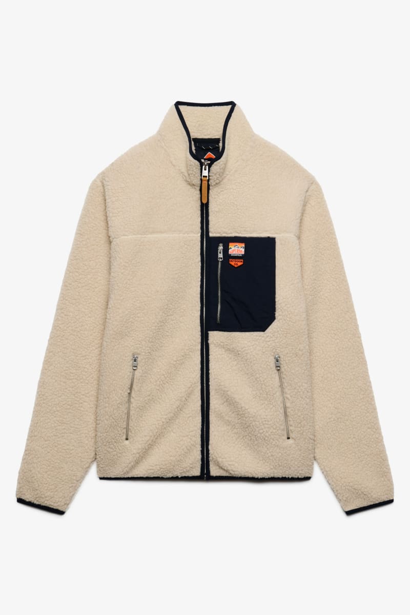 Superdry M2014623A Vintage Retro Full Zip Fleece Oatmeal Olive