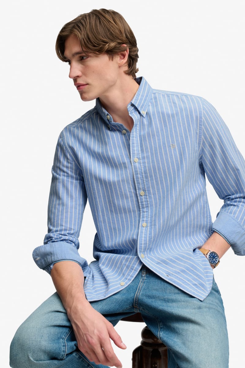 Superdry Preppy Oxford Long Sleeve Shirt in Broker Blue Stripe