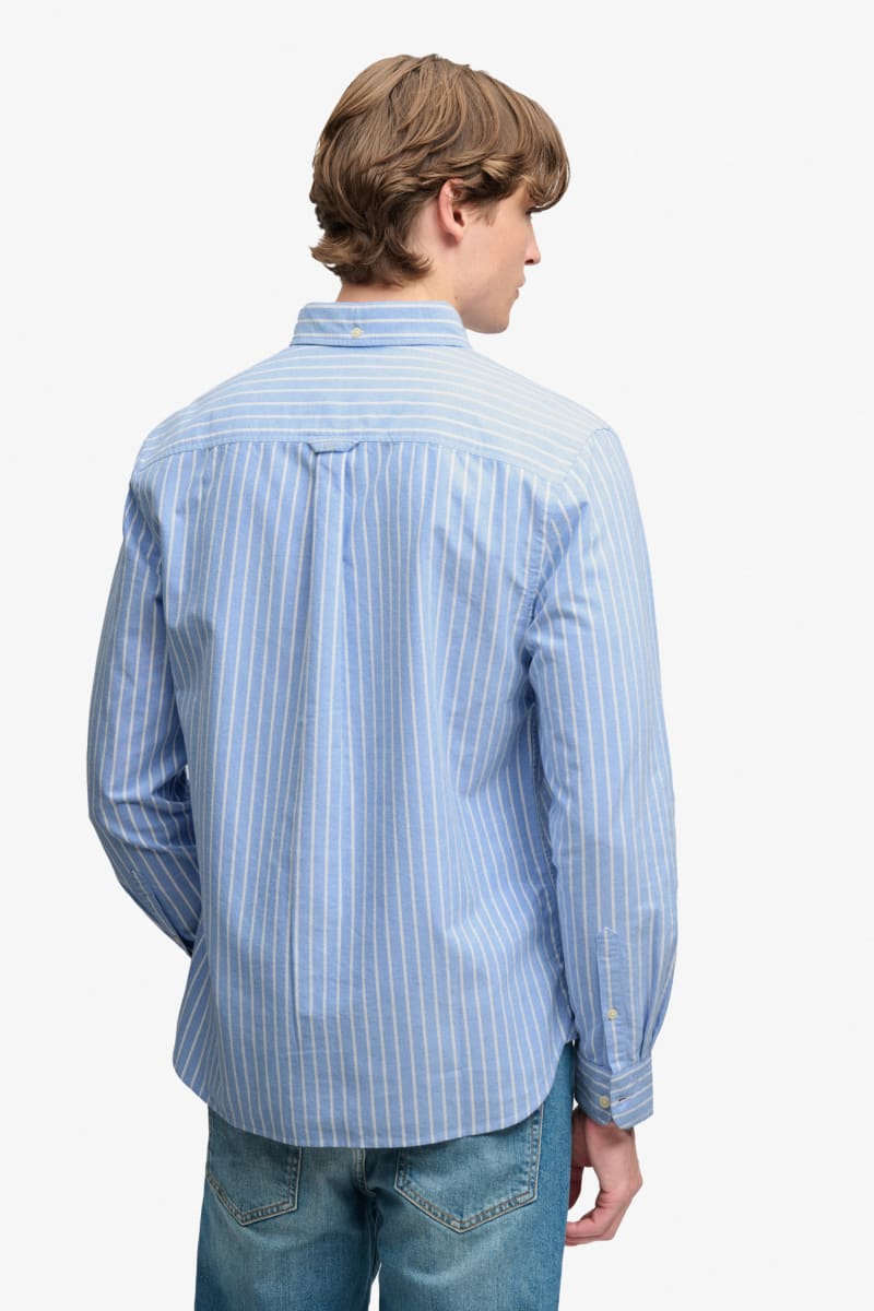 Superdry Preppy Oxford Long Sleeve Shirt in Broker Blue Stripe, fabric detail