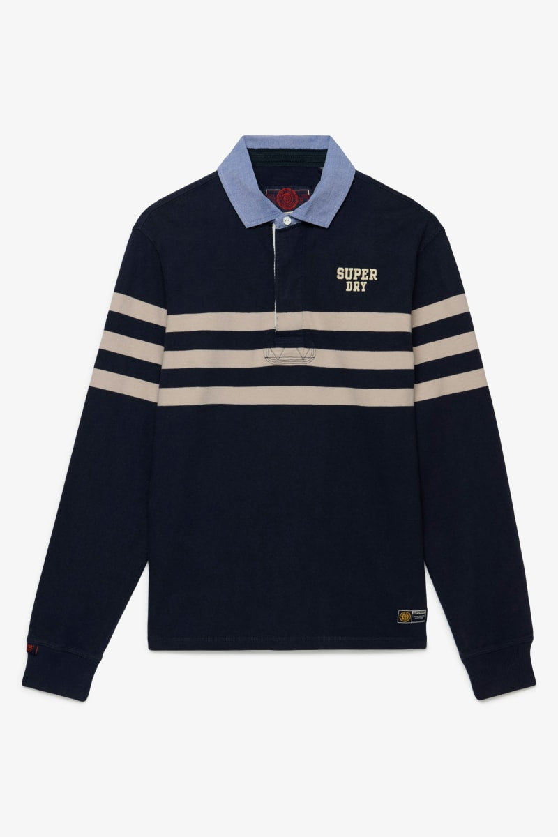 Superdry M1110480A Relaxed Fit Vintage Chestband Rugby Top Navy