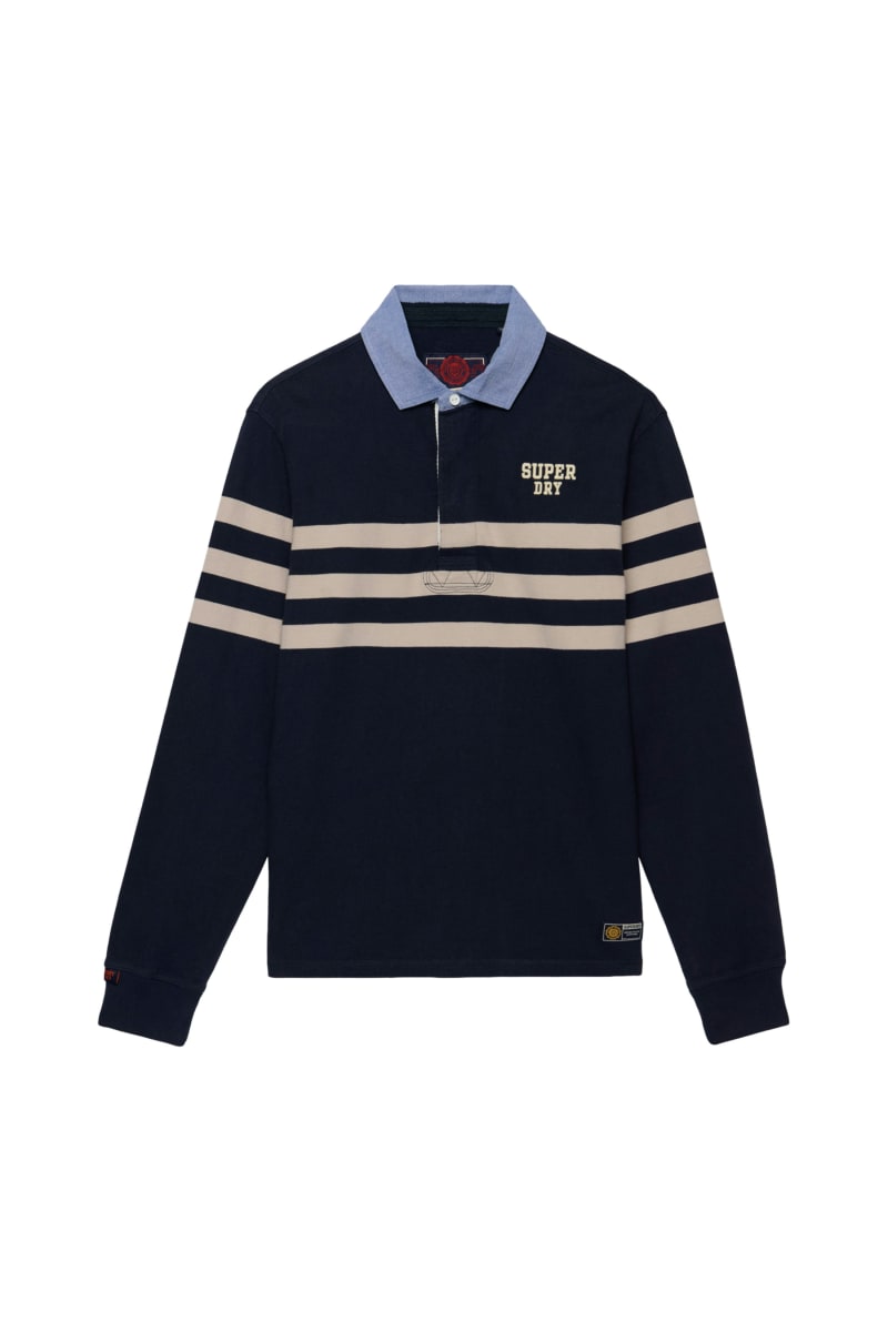 Superdry M1110480A Relaxed Fit Vintage Chestband Rugby Top Navy