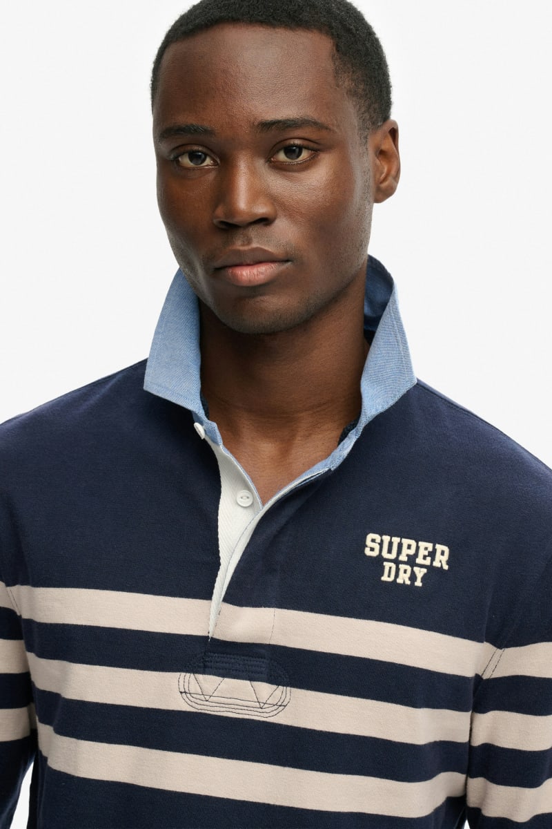 Superdry M1110480A Relaxed Fit Vintage Chestband Rugby Top Navy