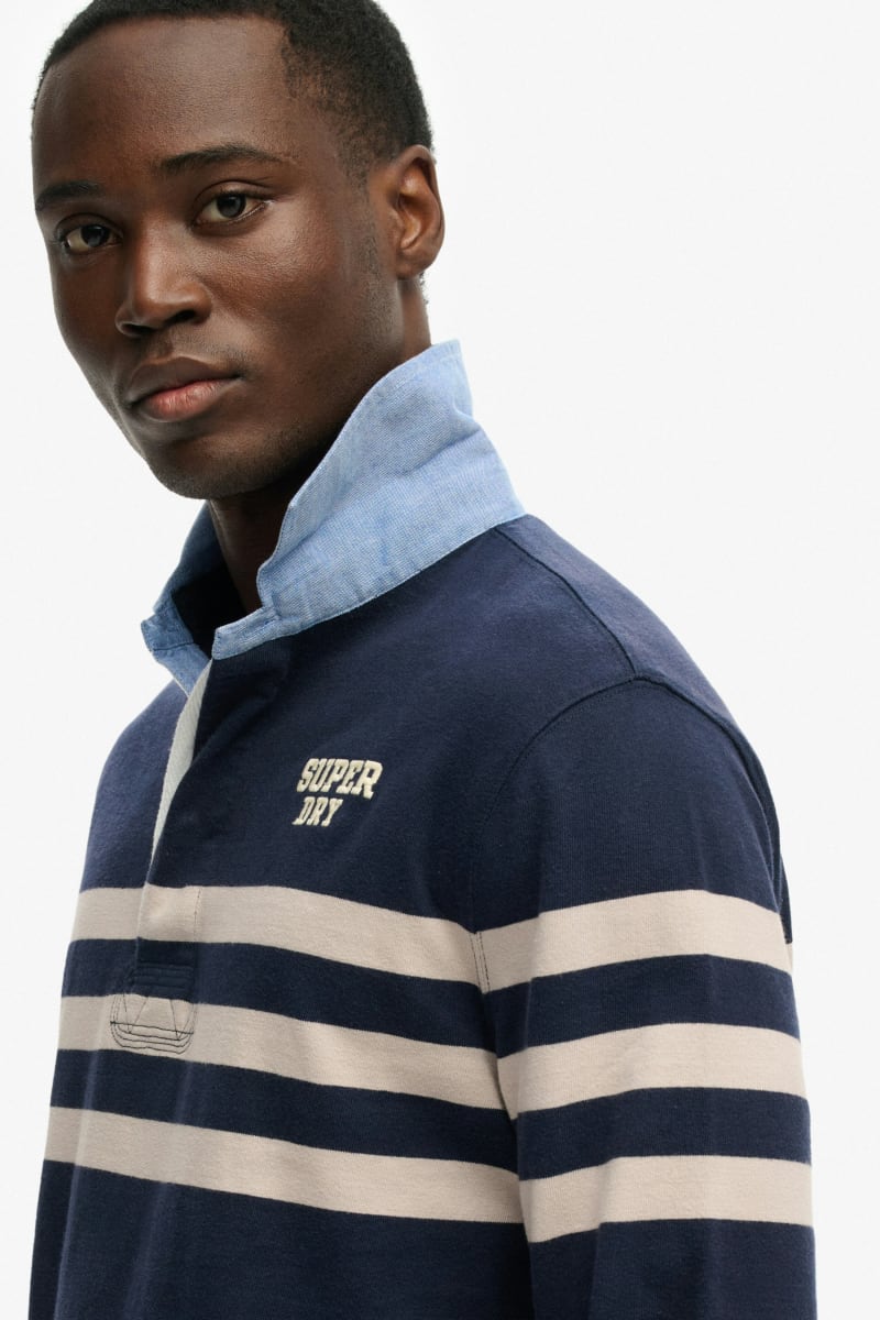Superdry M1110480A Relaxed Fit Vintage Chestband Rugby Top Navy