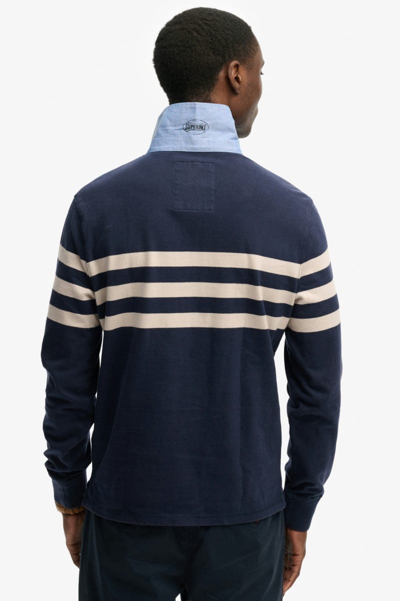 Superdry M1110480A Relaxed Fit Vintage Chestband Rugby Top Navy
