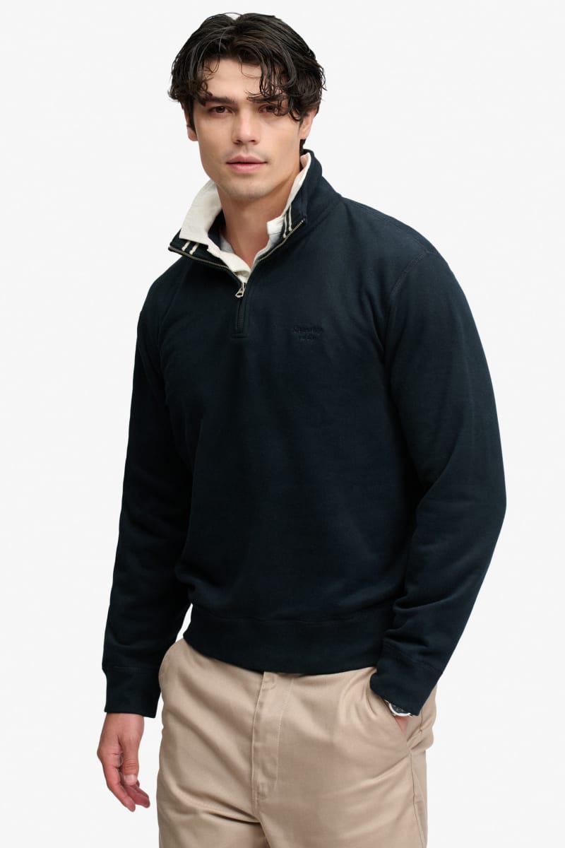 Superdry Essential Serif Logo Half Zip Sweatshirt in Dark Navy, front view