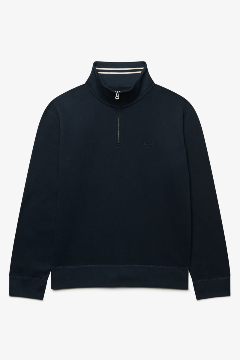 Superdry Essential Serif Logo Half Zip Sweatshirt in Dark Navy
