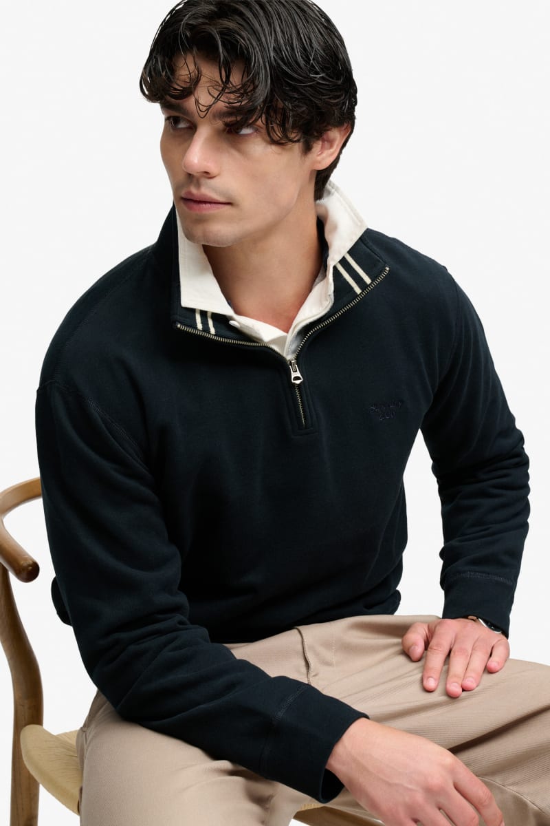 Superdry Essential Serif Logo Half Zip Sweatshirt in Dark Navy