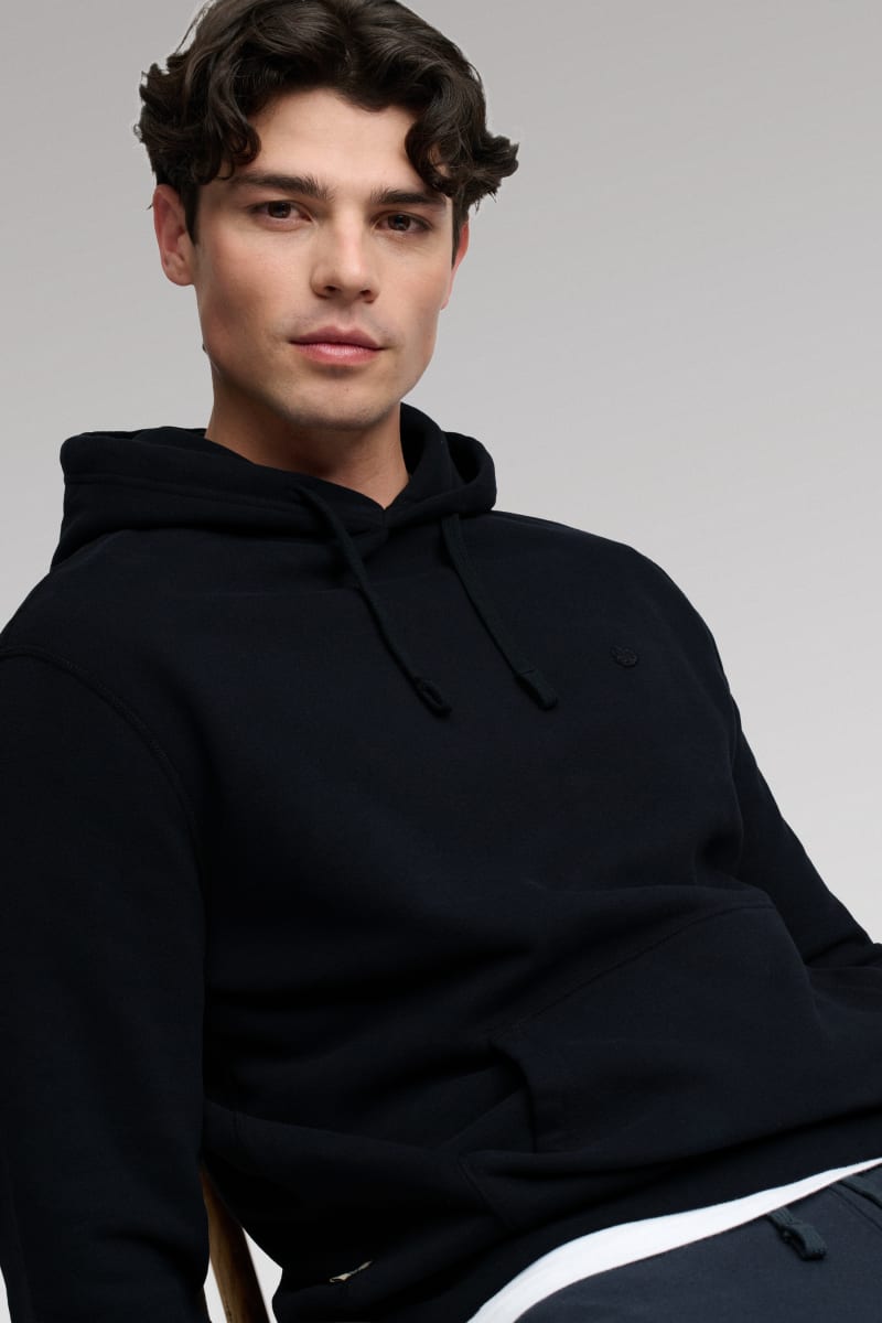 Superdry Essential Logo Hoodie in Dark Navy, logo detail