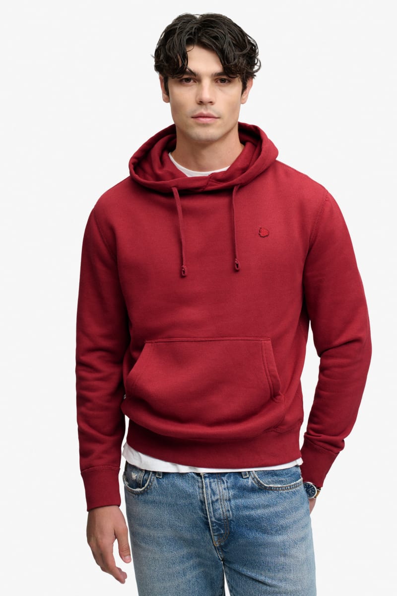 Superdry Essential Logo Hoodie in League Red, front view