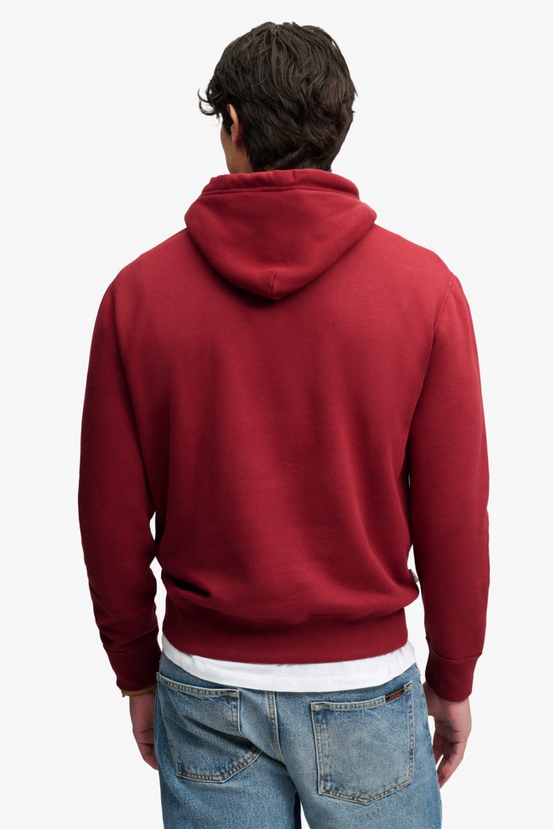 Superdry Essential Logo Hoodie in League Red, fabric detail