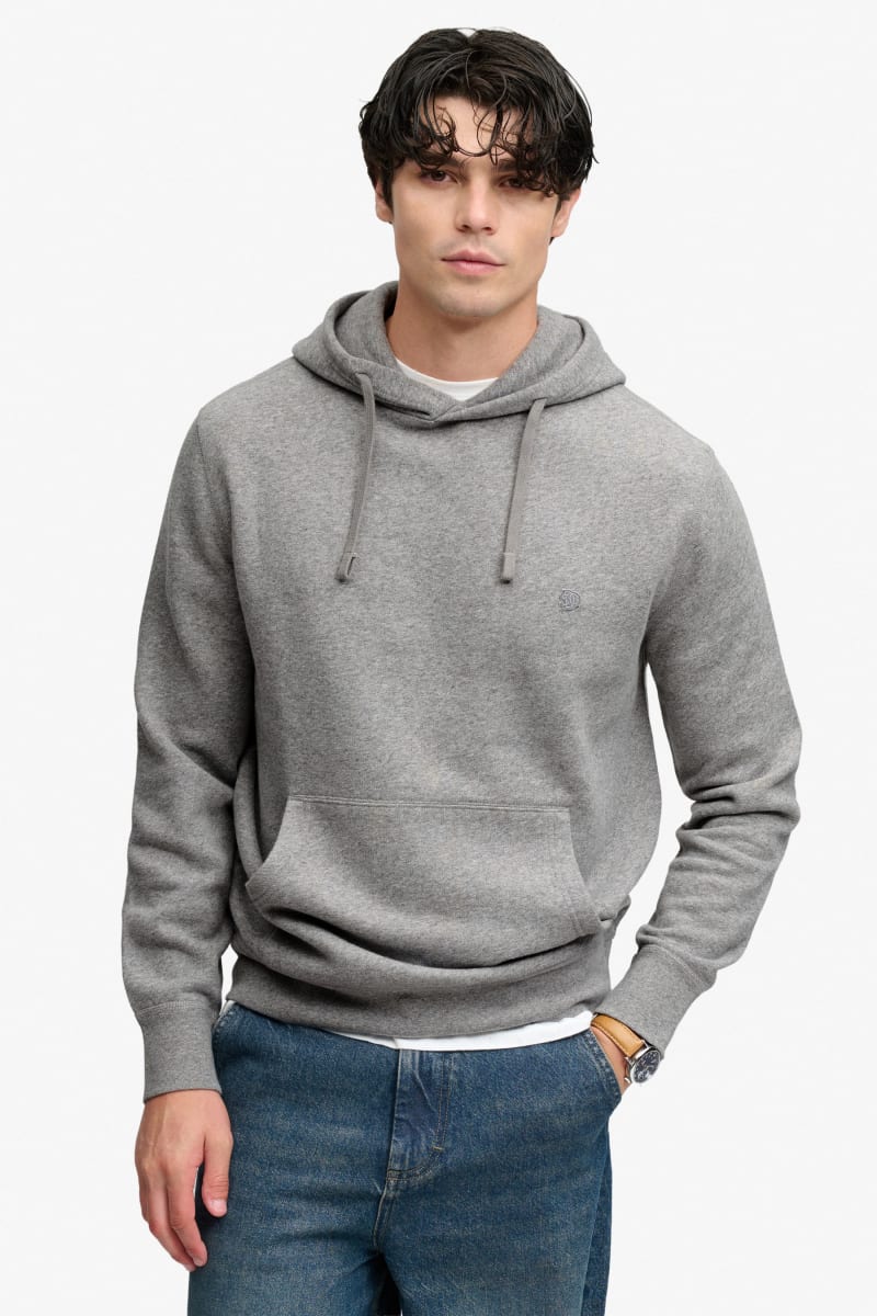Superdry Essential Logo Hoodie in Dark Vintage Grey Marl, front view