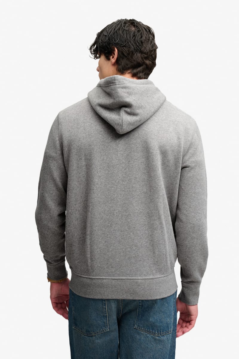 Superdry Essential Logo Hoodie in Dark Vintage Grey Marl, fabric detail