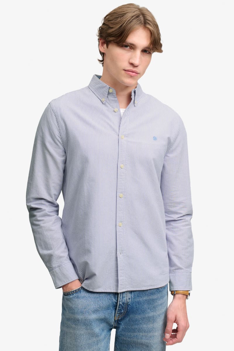 Superdry Preppy Oxford Long Sleeve Shirt in Lilac Mini Stripe, front view