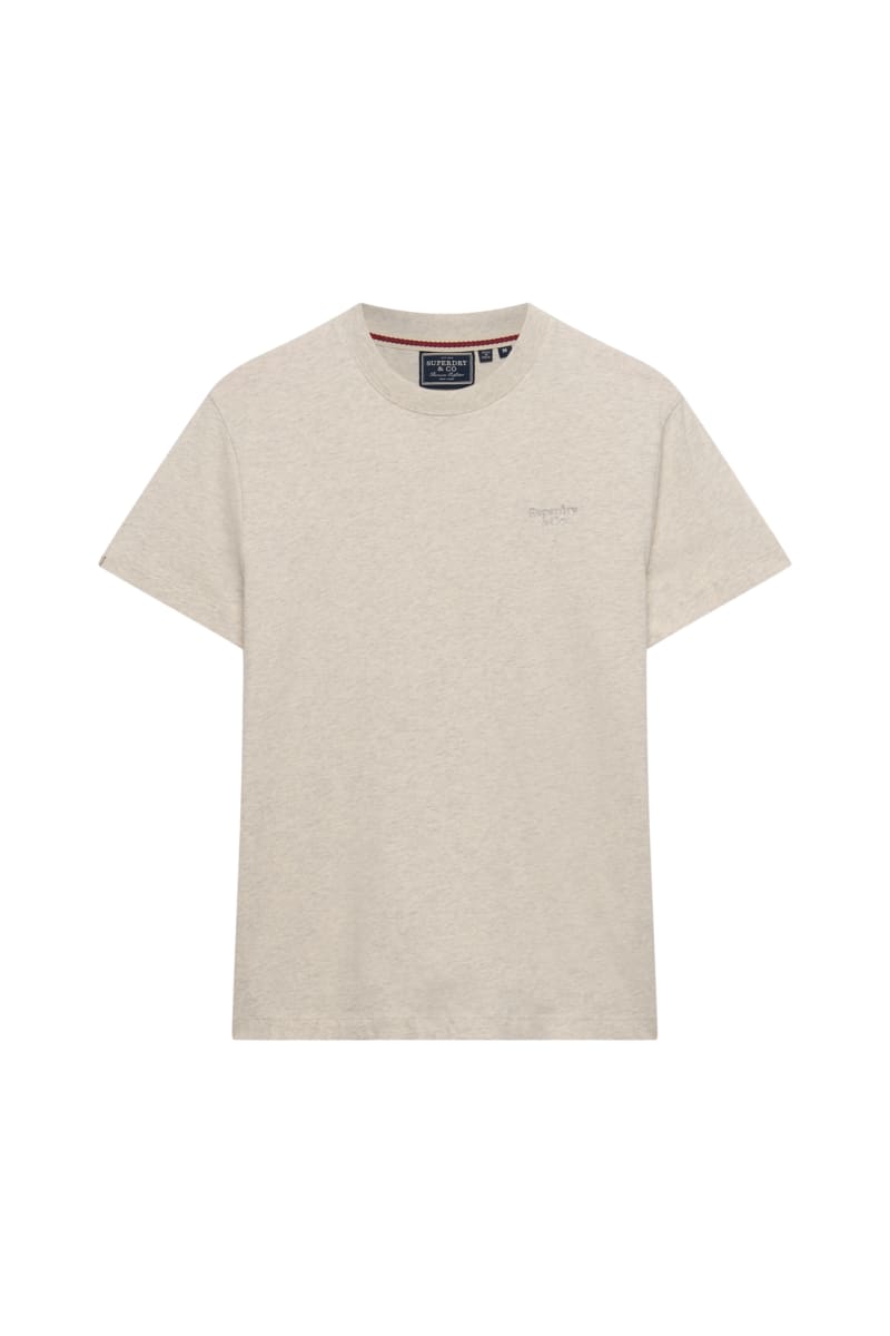 Superdry Essential Serif Logo Embroidered Tee - Straw Grey Marl/Grey