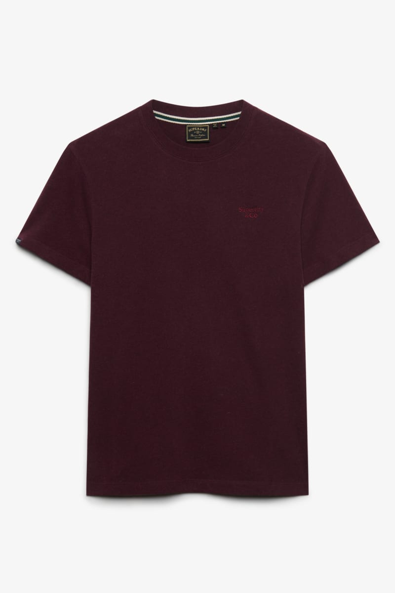 Superdry Essential Serif Logo Embroidered Tee - Tawny Port Marl/Port