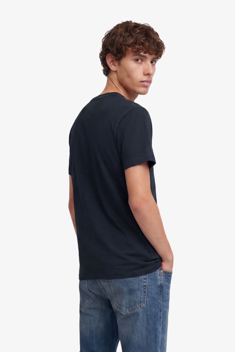 Superdry Essential Logo Embroidered T-Shirt in Eclipse Navy and Chalk, fabric detail