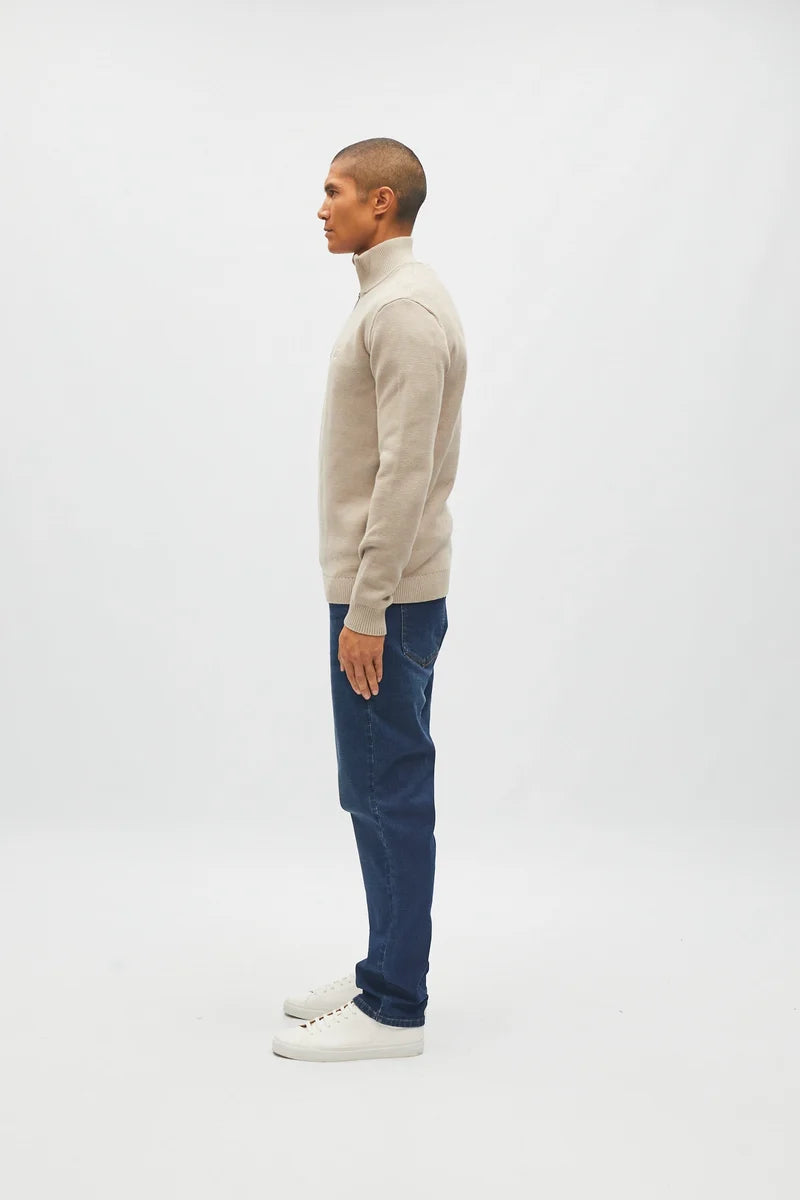 Diesel Twain Textured Cotton Knit Half Zip Jumper Sandshore