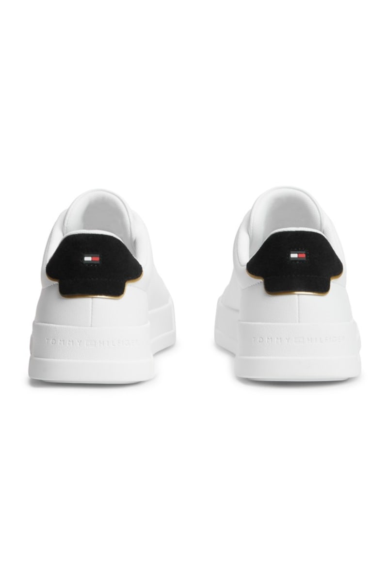 Tommy Hilfiger 5367 Pebble Grain Court Leather Sneakers White Black and Gold