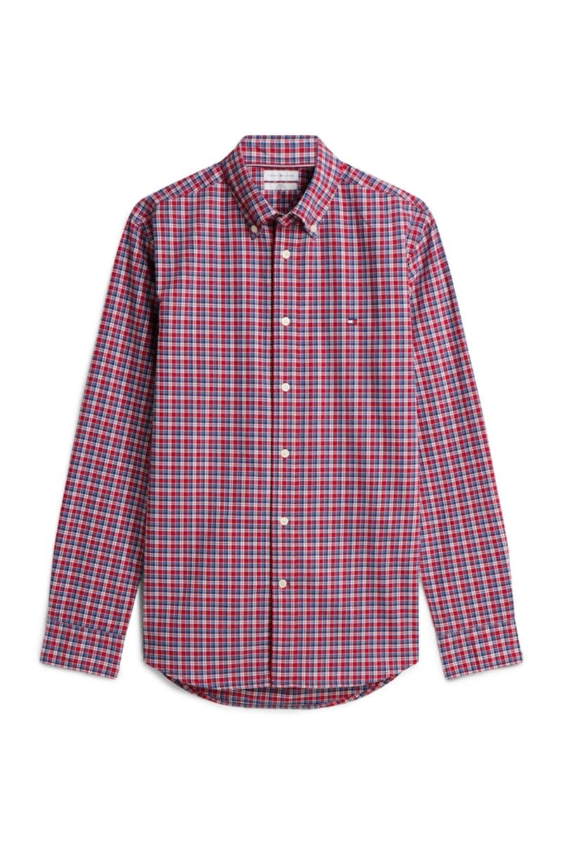 Tommy Hilfiger 44595 Flex Poplin Tartan Shirt Medium Red Check