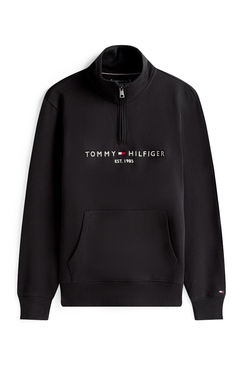 Tommy Hilfiger 20954 Regular Fit Logo Half Zip Mock Neck Sweatshirt Black