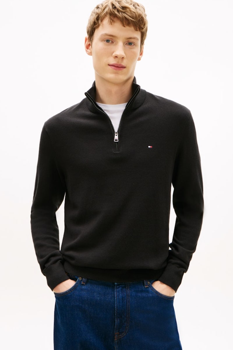 Tommy Hilfiger 28049 Regular Fit Pima Cotton Cashmere Zip Neck Jumper Black