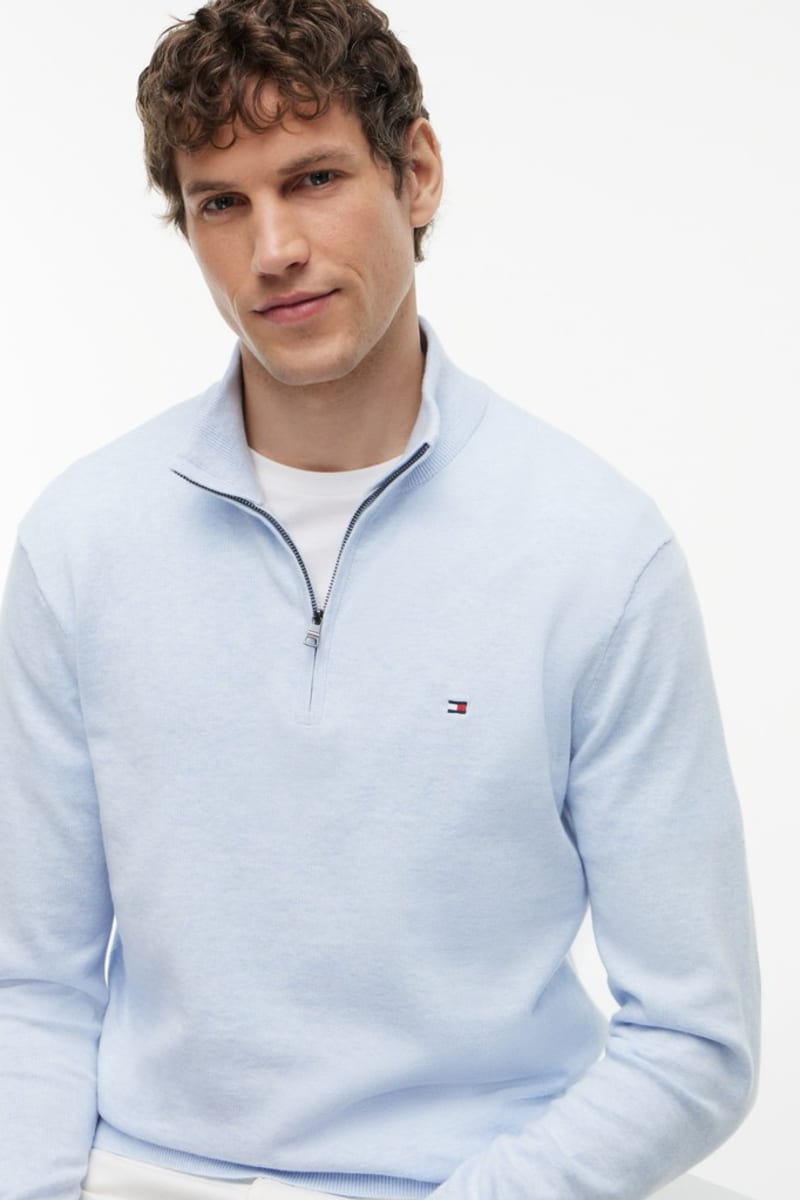 Hilfiger 37331 Ess Ctn 1/4 Zip Aw26 - SKY BLU H