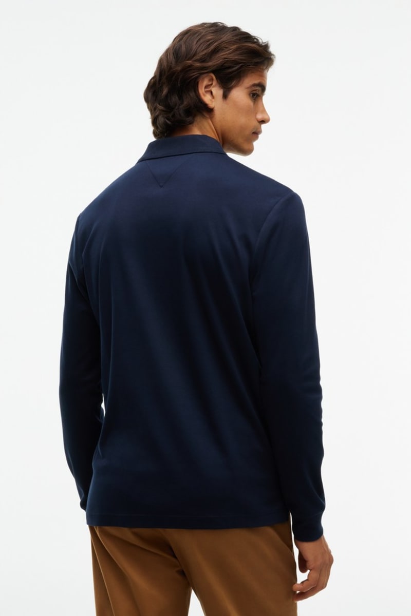 Tommy Hilfiger 37317 Liquid Cotton Long Sleeve Regular Fit Polo Shirt Navy Blue