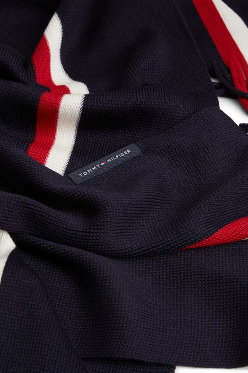 Tommy Hilfiger RWB Rashelle Scarf in Space Blue, stripe detail