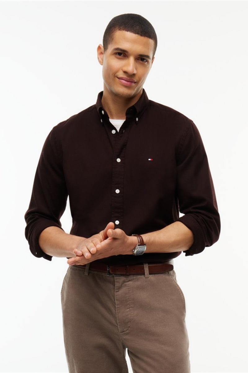 Tommy Hilfiger 40469 Regular Fit Flex Flannel Shirt Chocolate