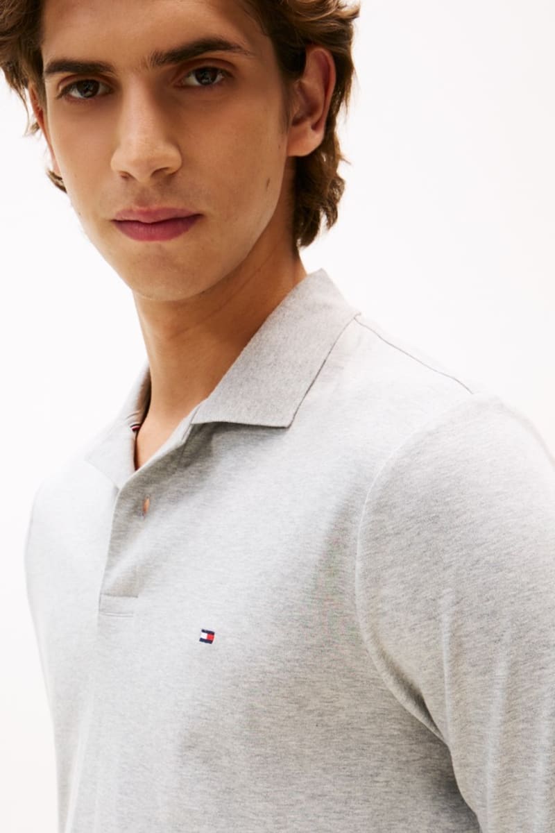 Tommy Hilfiger 37317 Liquid Cotton Long Sleeve Regular Fit Polo Shirt Light Grey Heather