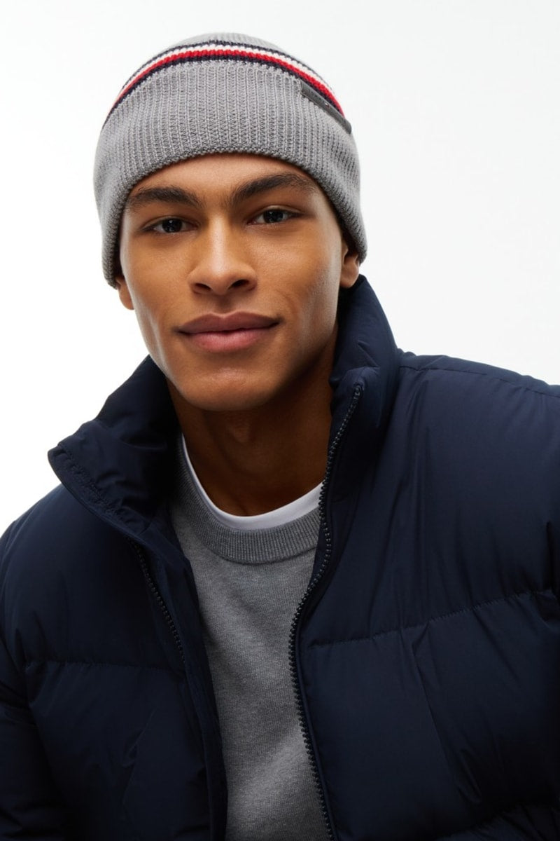 Tommy Hilfiger RWB Beanie in Medium Grey Heather, knit detail