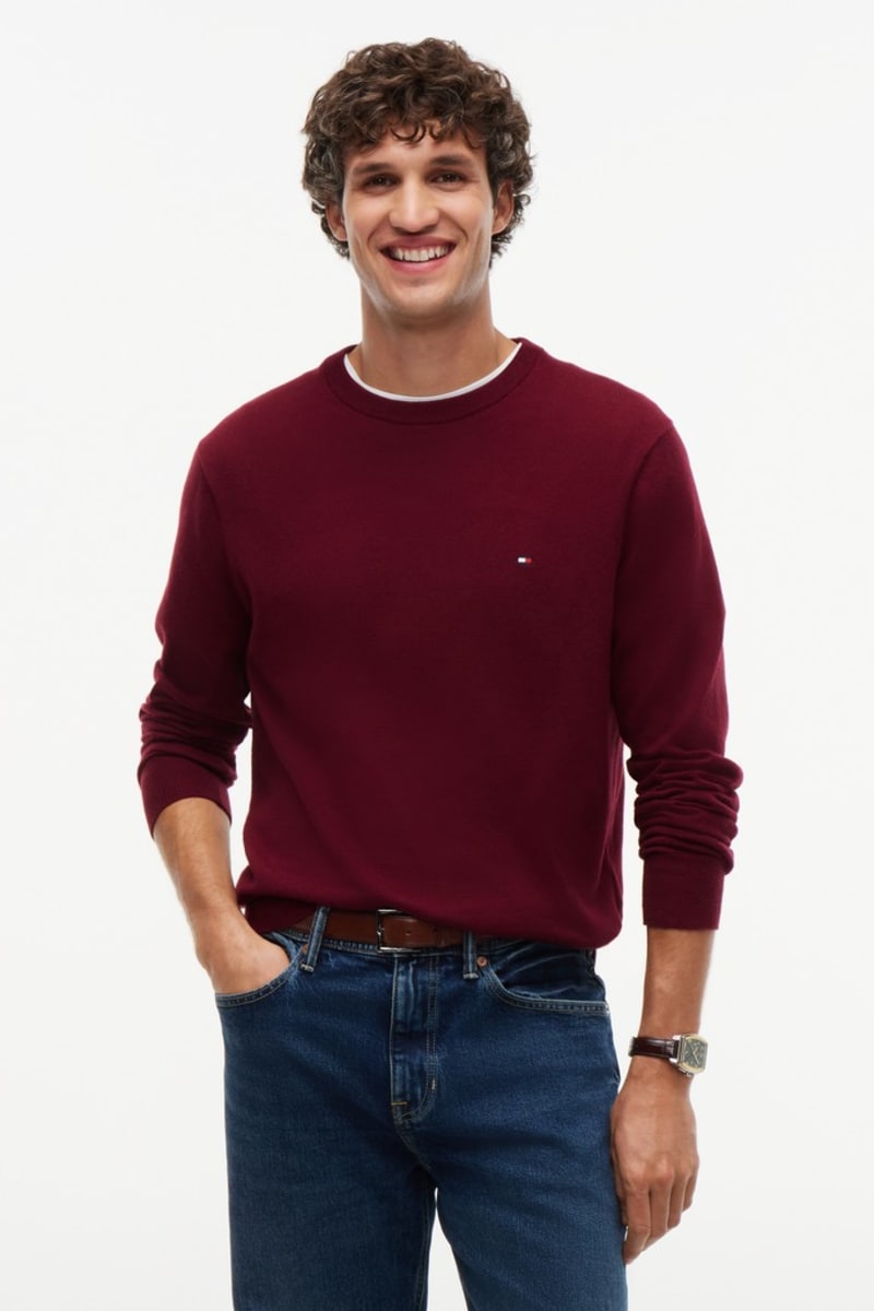Hilfiger 28046 Pima Cash Crew Aw26 - BURGUNDY